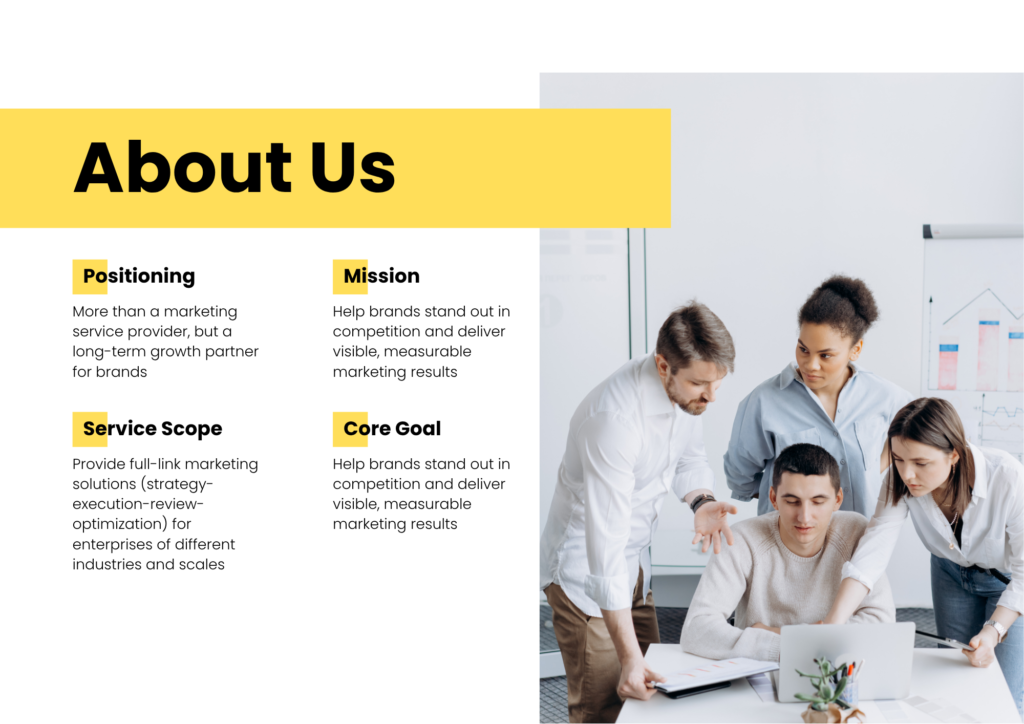Company Profile Yellow Modern About Us A4 Landscape 1 1024x724